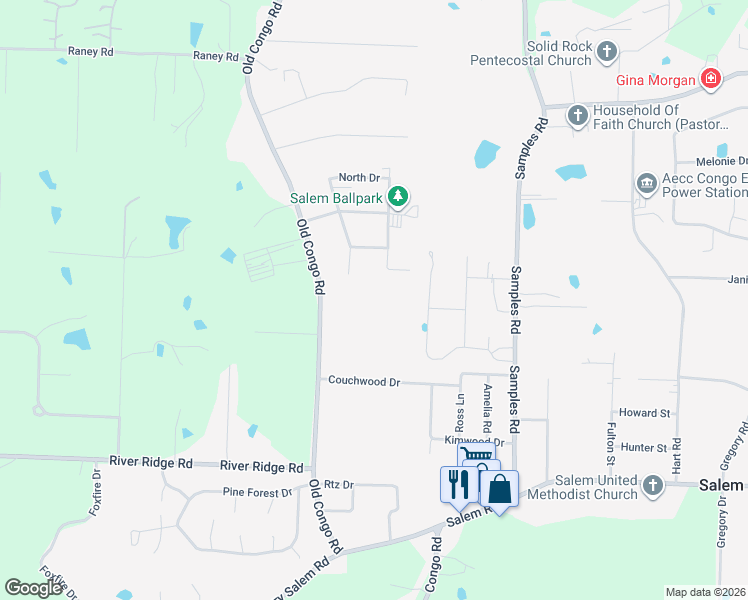 map of restaurants, bars, coffee shops, grocery stores, and more near 7782 Congo Road in Benton
