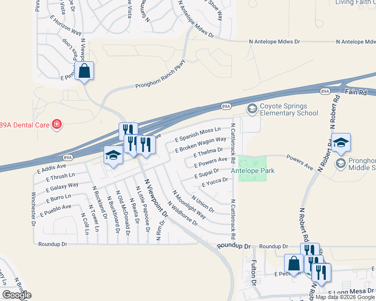 map of restaurants, bars, coffee shops, grocery stores, and more near 7701-7717 E Thelma Dr in Prescott Valley