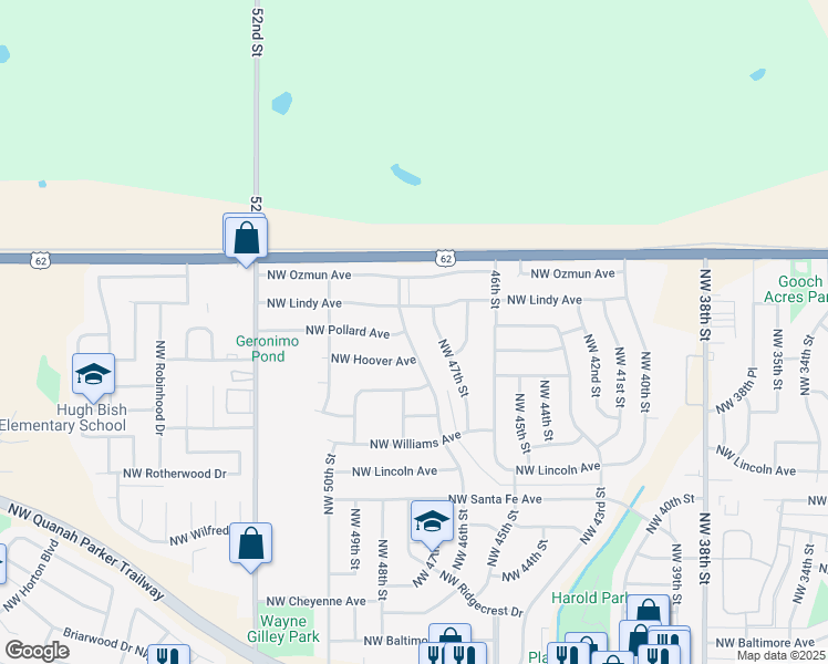 map of restaurants, bars, coffee shops, grocery stores, and more near 2335 Northwest Austin Drive in Lawton