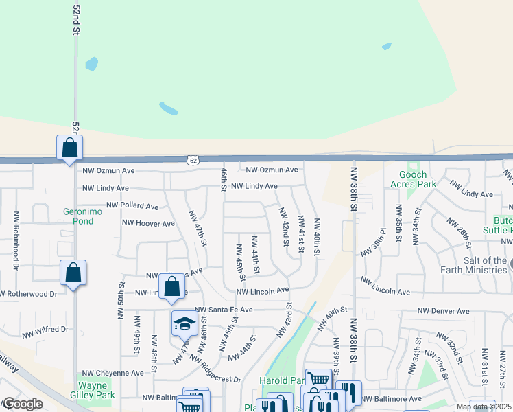 map of restaurants, bars, coffee shops, grocery stores, and more near 4312 Northwest Hoover Avenue in Lawton