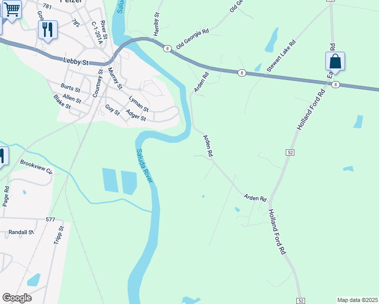 map of restaurants, bars, coffee shops, grocery stores, and more near 170 Arden Road in Pelzer