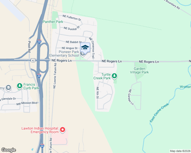 map of restaurants, bars, coffee shops, grocery stores, and more near 2703 Northeast Turtle Creek Drive in Lawton