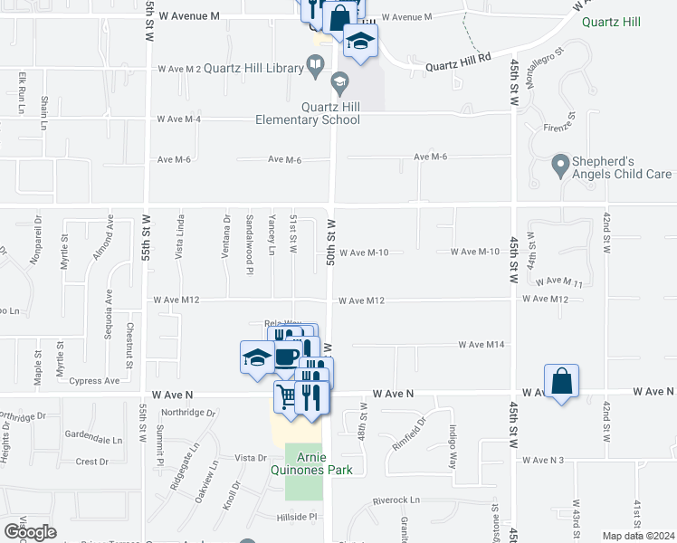 map of restaurants, bars, coffee shops, grocery stores, and more near in Quartz Hill
