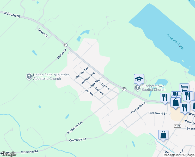 map of restaurants, bars, coffee shops, grocery stores, and more near 104 Clark Boulevard in Elizabethtown