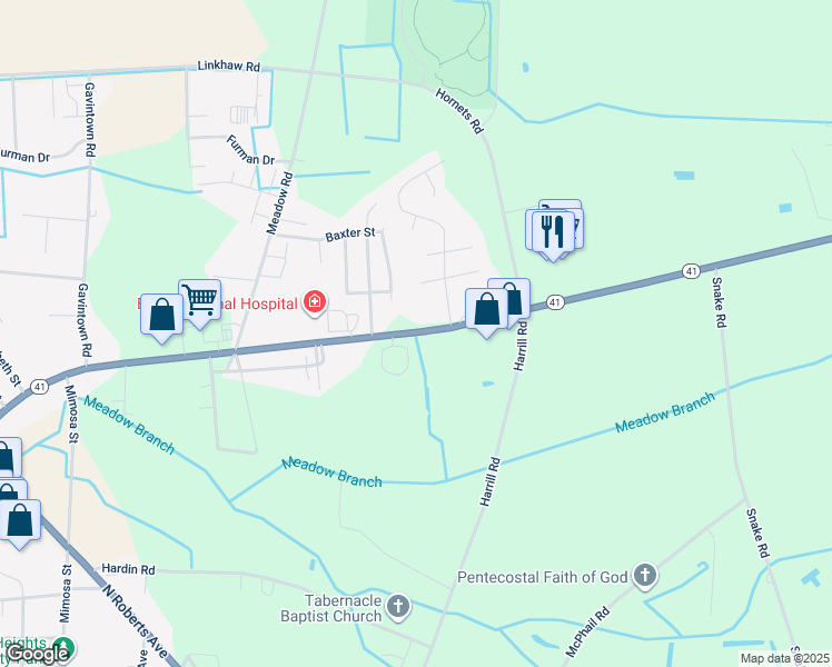 map of restaurants, bars, coffee shops, grocery stores, and more near 3450 East Elizabethtown Road in Lumberton