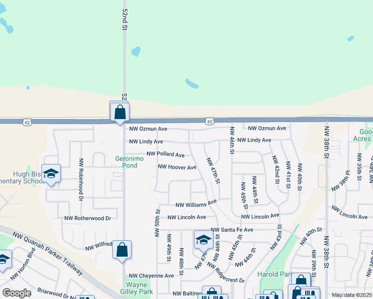 map of restaurants, bars, coffee shops, grocery stores, and more near 2704 Northwest Austin Drive in Lawton