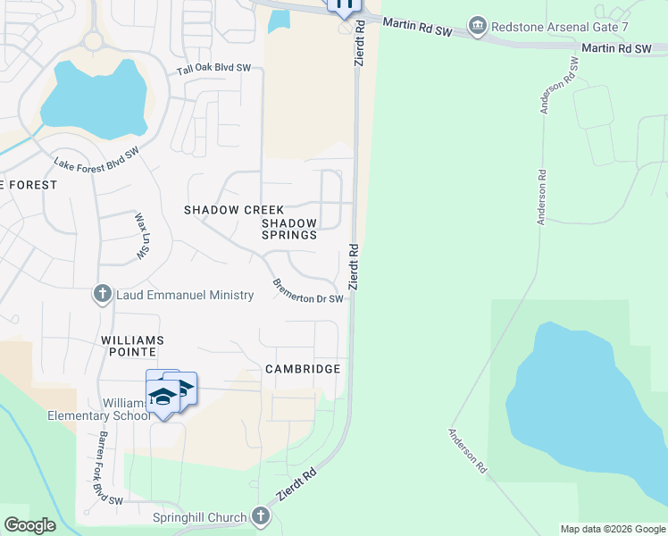 map of restaurants, bars, coffee shops, grocery stores, and more near 112 Tallmadge Court Southwest in Huntsville