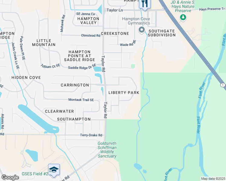 map of restaurants, bars, coffee shops, grocery stores, and more near 5003 Patriot Park Circle Southeast in Owens Cross Roads
