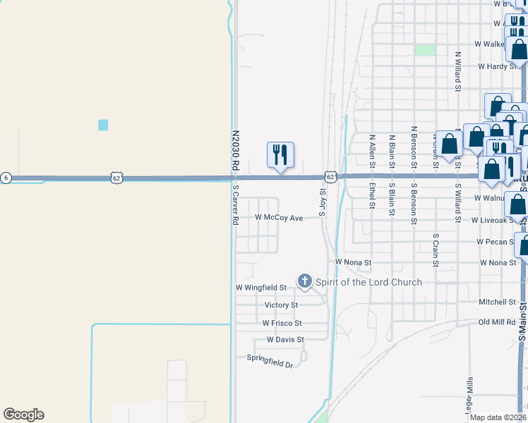 map of restaurants, bars, coffee shops, grocery stores, and more near 205 South Washington Street in Altus