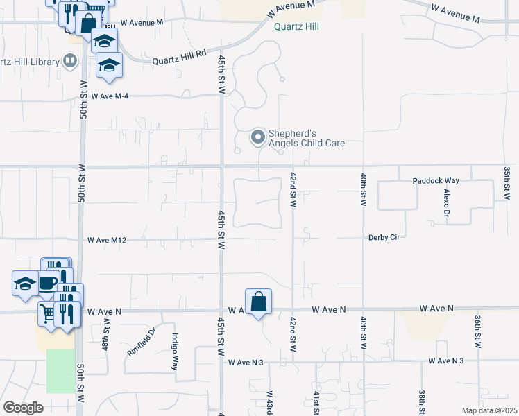 map of restaurants, bars, coffee shops, grocery stores, and more near 4340 West Avenue M10 in Lancaster