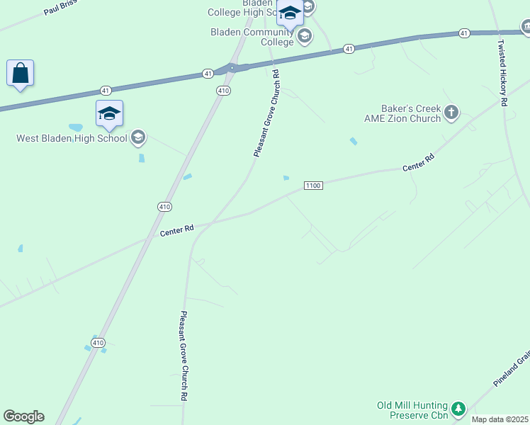 map of restaurants, bars, coffee shops, grocery stores, and more near 1479 Center Road in Bladenboro