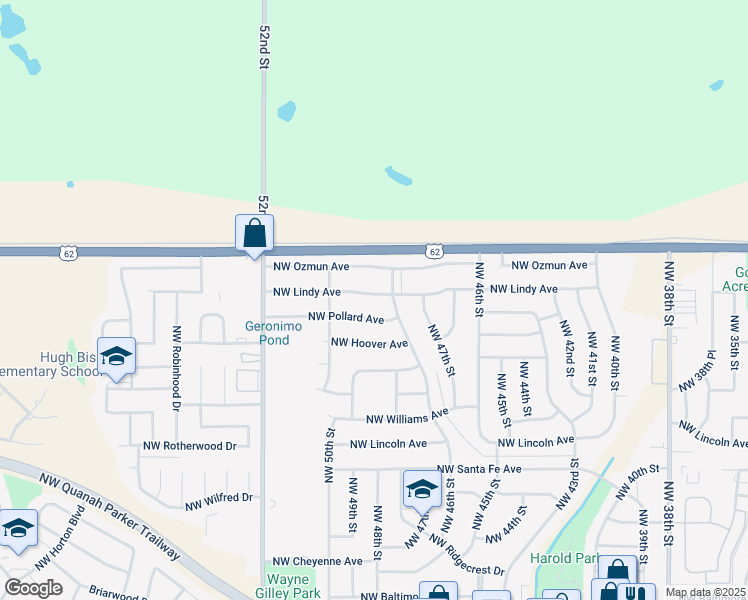 map of restaurants, bars, coffee shops, grocery stores, and more near 4806 Northwest Lindy Avenue in Lawton