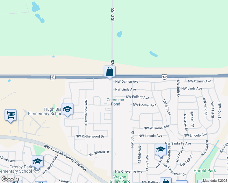 map of restaurants, bars, coffee shops, grocery stores, and more near 4926 Northwest Lindy Avenue in Lawton