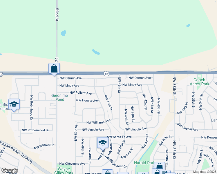 map of restaurants, bars, coffee shops, grocery stores, and more near 4610 Northwest Lindy Avenue in Lawton