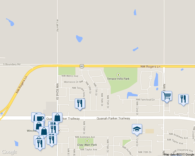 map of restaurants, bars, coffee shops, grocery stores, and more near 7508 NW Welco Ave in Lawton