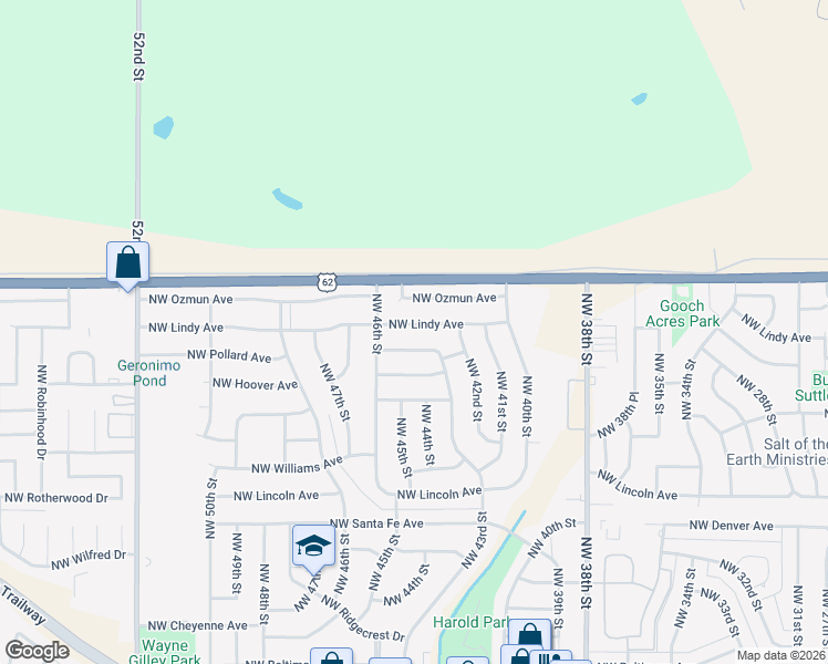 map of restaurants, bars, coffee shops, grocery stores, and more near 4216 NW Lindy Ave in Lawton