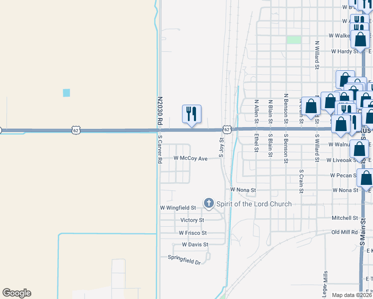 map of restaurants, bars, coffee shops, grocery stores, and more near 205 South Washington Street in Altus