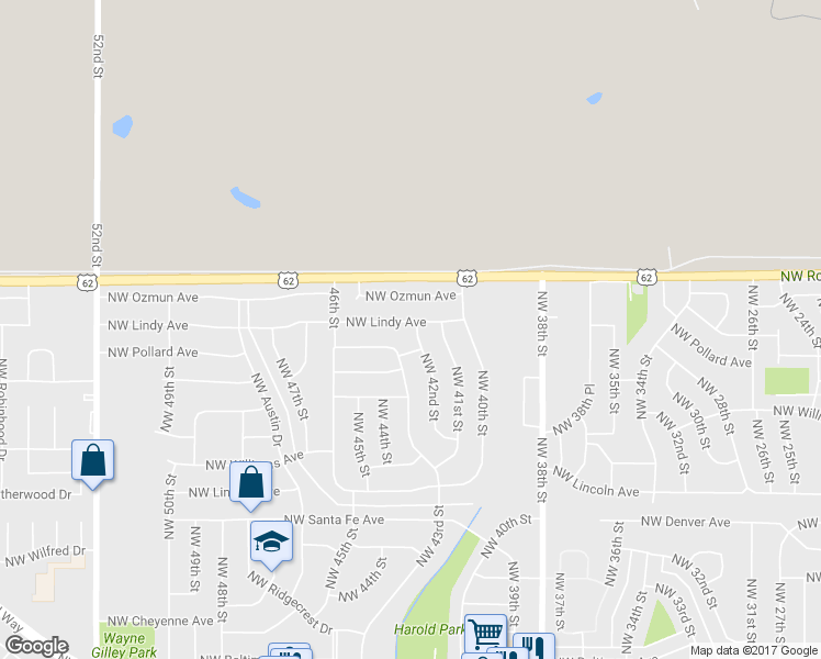 map of restaurants, bars, coffee shops, grocery stores, and more near 4202 Northwest Lindy Avenue in Lawton