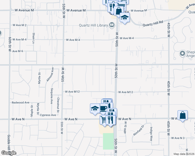 map of restaurants, bars, coffee shops, grocery stores, and more near 41501 Yancey Lane in Lancaster