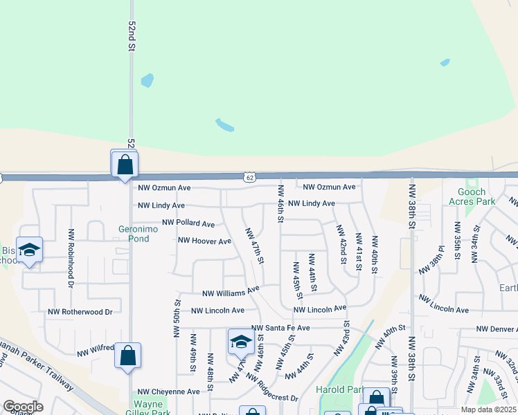 map of restaurants, bars, coffee shops, grocery stores, and more near 4610 Northwest Lindy Avenue in Lawton