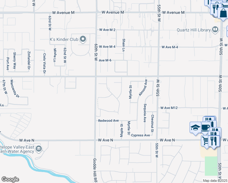map of restaurants, bars, coffee shops, grocery stores, and more near 41504 Mission Drive in Palmdale