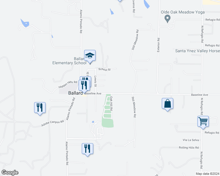 map of restaurants, bars, coffee shops, grocery stores, and more near 2567 Baseline Avenue in Solvang