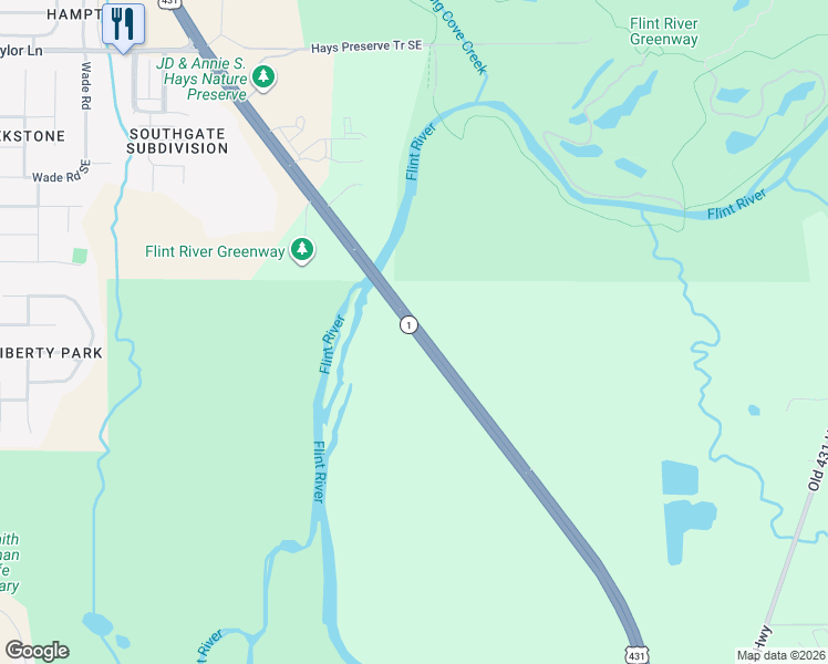 map of restaurants, bars, coffee shops, grocery stores, and more near 2198 Alabama 1 in Owens Cross Roads