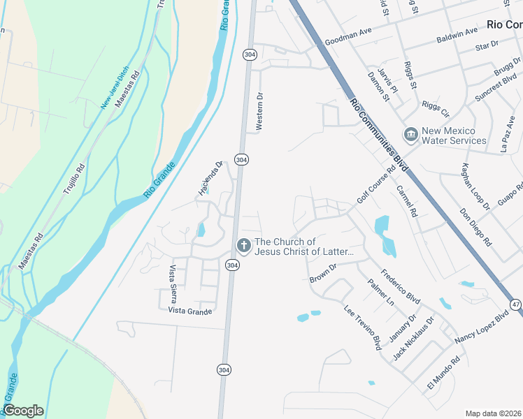 map of restaurants, bars, coffee shops, grocery stores, and more near 126 Vista Del Sol Drive in Belen