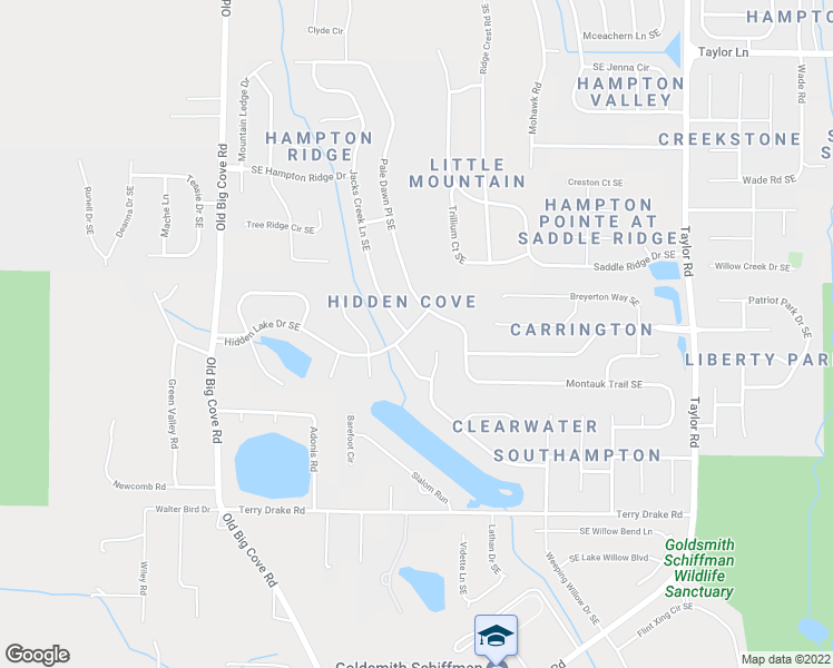 map of restaurants, bars, coffee shops, grocery stores, and more near 4518 Hidden Lake Drive Southeast in Owens Cross Roads