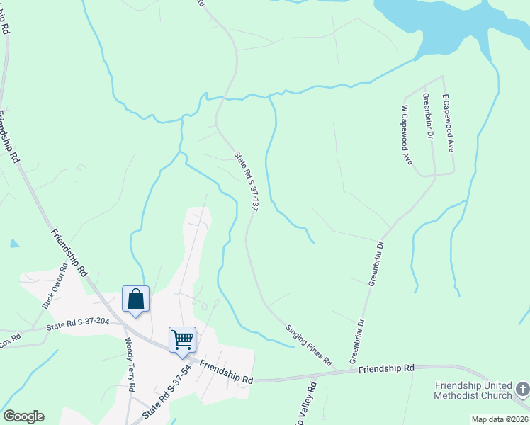 map of restaurants, bars, coffee shops, grocery stores, and more near 527 Singing Pines Road in Seneca