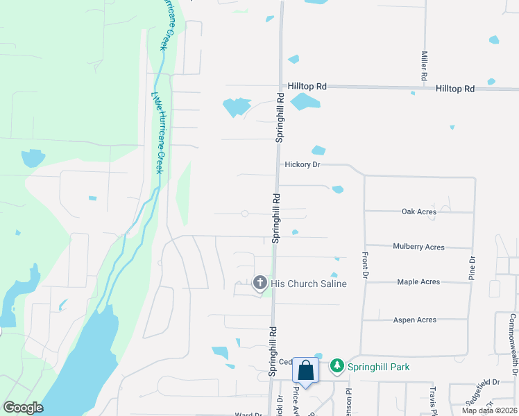map of restaurants, bars, coffee shops, grocery stores, and more near 4591 Springhill Road in Bryant