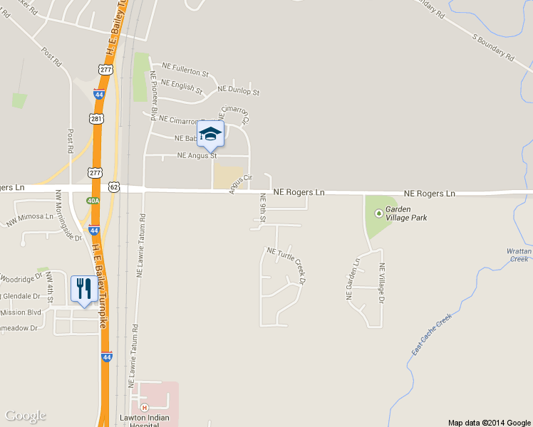 map of restaurants, bars, coffee shops, grocery stores, and more near 902 Northeast Dove Lane in Lawton
