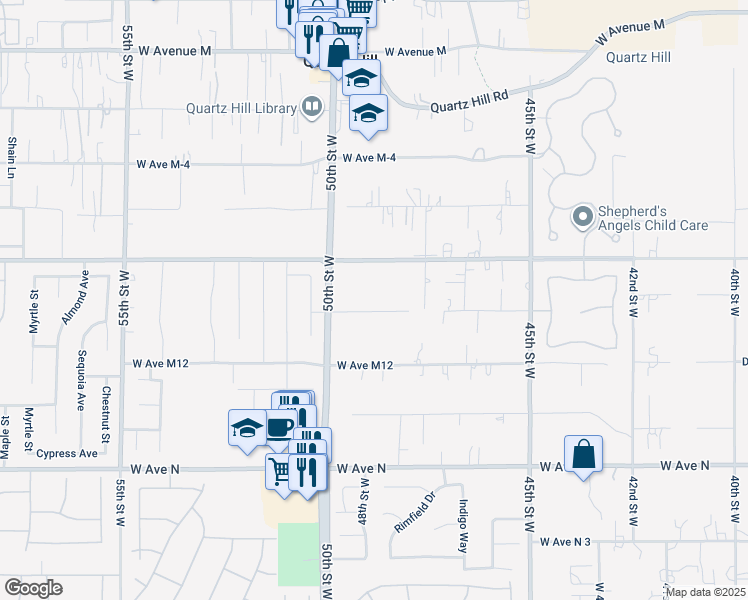 map of restaurants, bars, coffee shops, grocery stores, and more near 4803 West Avenue M-10 in Lancaster