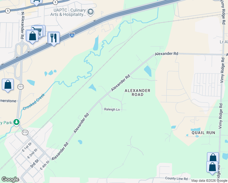 map of restaurants, bars, coffee shops, grocery stores, and more near 13911 Alexander Road in Alexander
