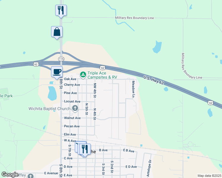 map of restaurants, bars, coffee shops, grocery stores, and more near 201 Northwest Cherry Avenue in Cache