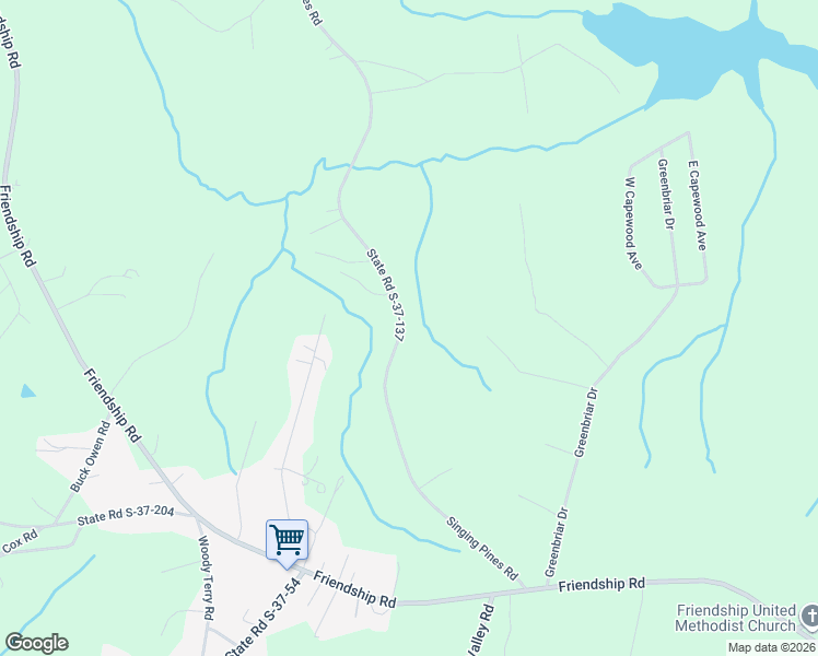 map of restaurants, bars, coffee shops, grocery stores, and more near 527 Singing Pines Road in Seneca