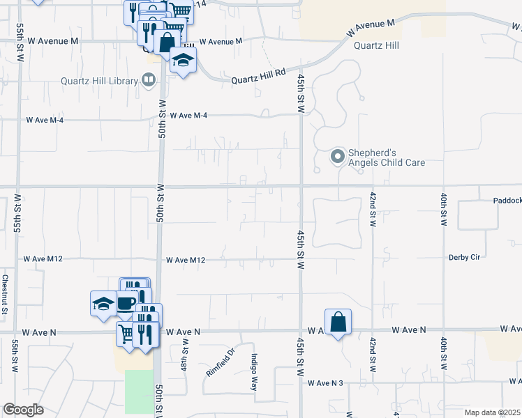 map of restaurants, bars, coffee shops, grocery stores, and more near 4559 West Avenue M10 in Lancaster