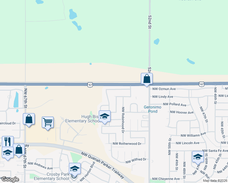 map of restaurants, bars, coffee shops, grocery stores, and more near 5415 Northwest Sir Brian Avenue in Lawton