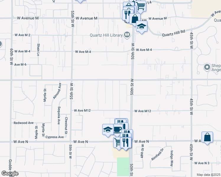 map of restaurants, bars, coffee shops, grocery stores, and more near 41529 Yancey Lane in Lancaster