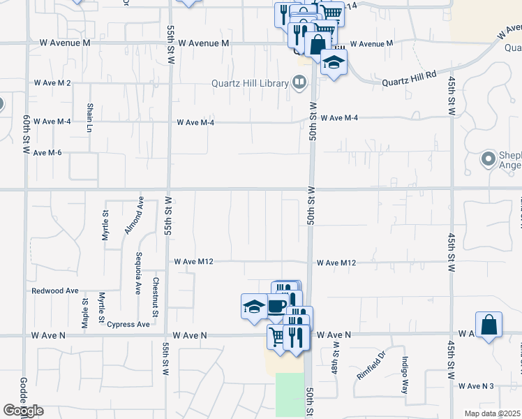 map of restaurants, bars, coffee shops, grocery stores, and more near 41529 Yancey Lane in Lancaster