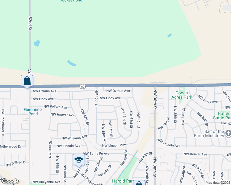 map of restaurants, bars, coffee shops, grocery stores, and more near 4022 Northwest Ozmun Avenue in Lawton