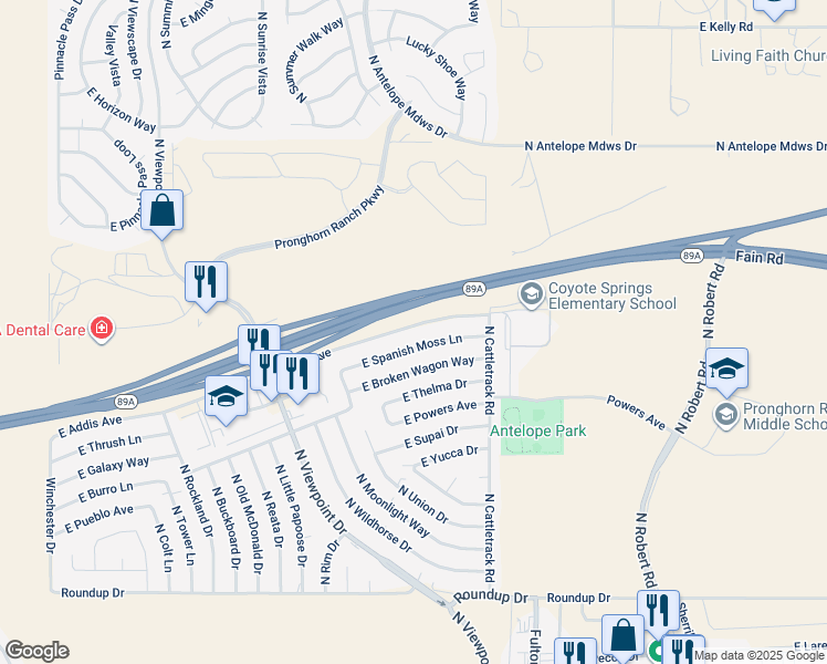 map of restaurants, bars, coffee shops, grocery stores, and more near 7817 East Addis Avenue in Prescott Valley