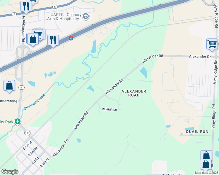 map of restaurants, bars, coffee shops, grocery stores, and more near 13914 Alexander Road in Alexander