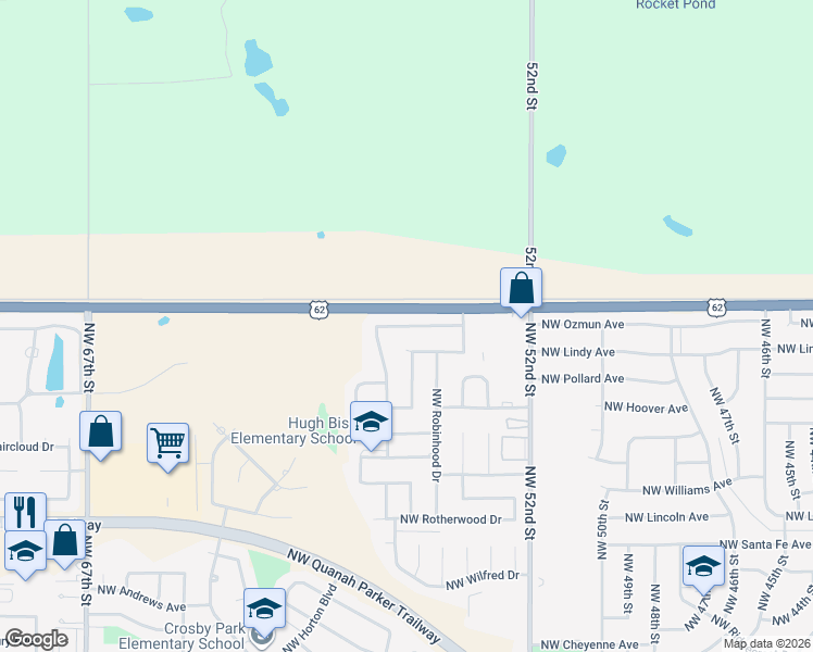 map of restaurants, bars, coffee shops, grocery stores, and more near 5421 Northwest King Richard Avenue in Lawton