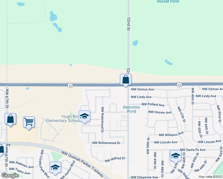 map of restaurants, bars, coffee shops, grocery stores, and more near 5401 Northwest King Richard Avenue in Lawton