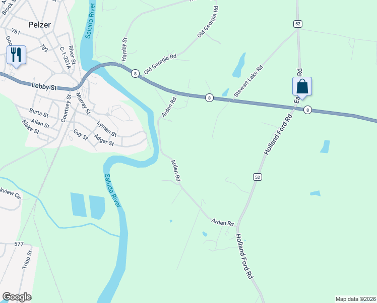 map of restaurants, bars, coffee shops, grocery stores, and more near 181 Arden Road in Pelzer
