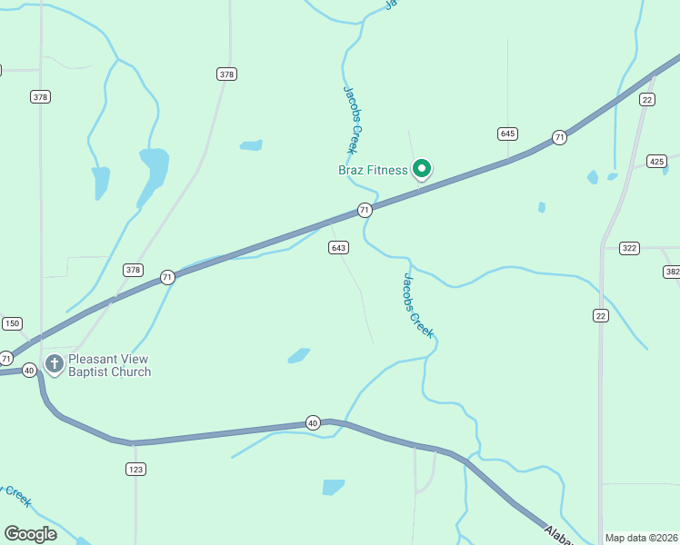 map of restaurants, bars, coffee shops, grocery stores, and more near 75 County Road 643 in Henagar
