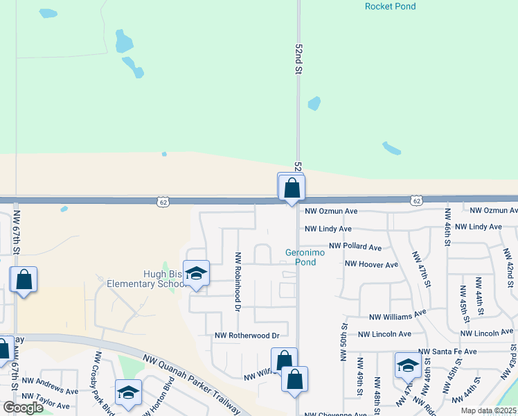 map of restaurants, bars, coffee shops, grocery stores, and more near 5401 Northwest King Richard Avenue in Lawton