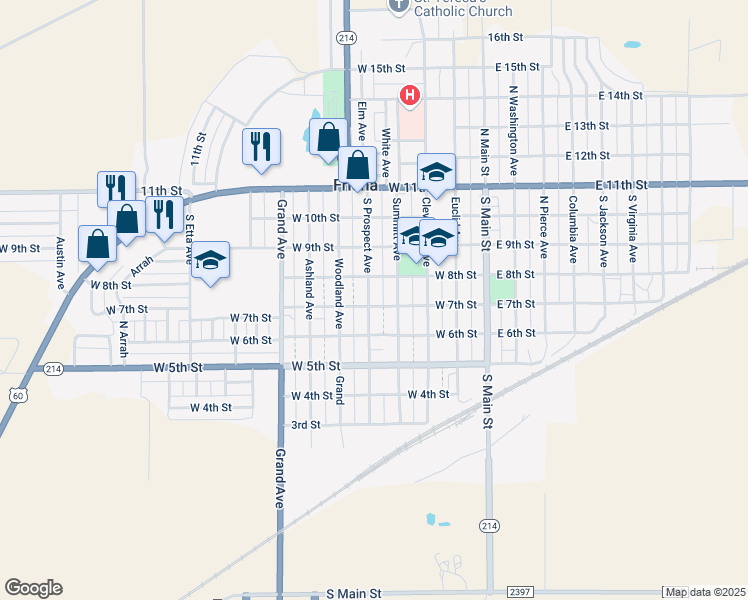 map of restaurants, bars, coffee shops, grocery stores, and more near 700-798 South Prospect Avenue in Friona