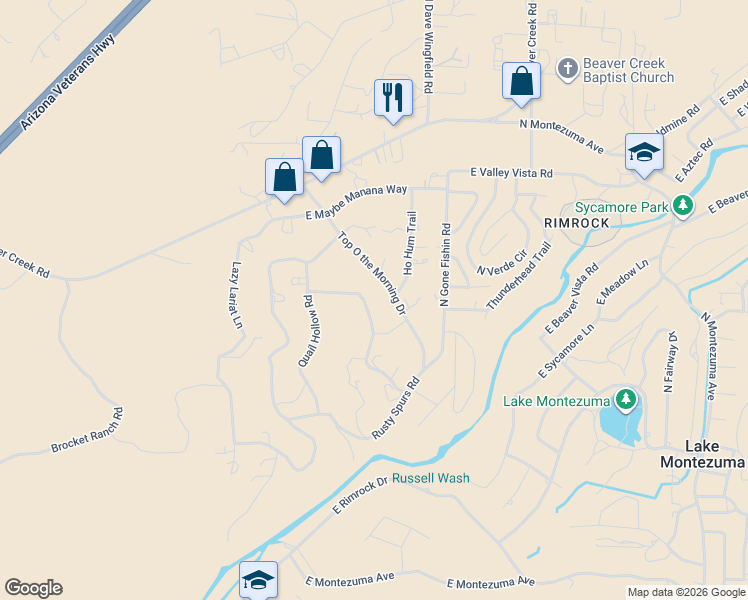 map of restaurants, bars, coffee shops, grocery stores, and more near 4675 North Drifting Sands Road in Lake Montezuma